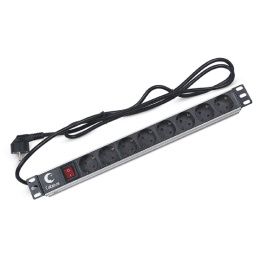 Блок розеток для 19" шкафов, горизонтальный, 8 розеток, 16A Cabeus PDU-8P-2EU выключатель, шнур 2м, немецкий стандарт