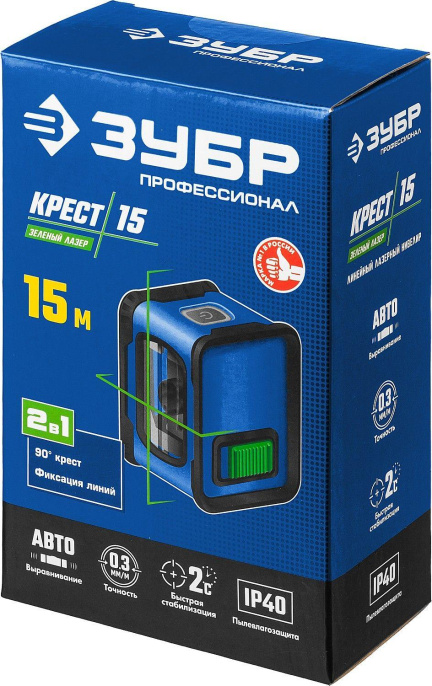 Нивелир лазерн. Зубр КРЕСТ 2кл.лаз. 540нм цв.луч. зеленый 2луч. 34900
