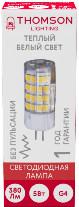 Лампа светодиодная Thomson TH-B4228 5Вт цок.:G4 капсул. 220B св.свеч.бел.теп. упак.:1шт