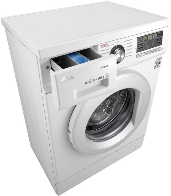 Стиральная машина LG F1296NDS0, с фронтальной загрузкой, 6кг, 1200об/мин, с паром, инверторная