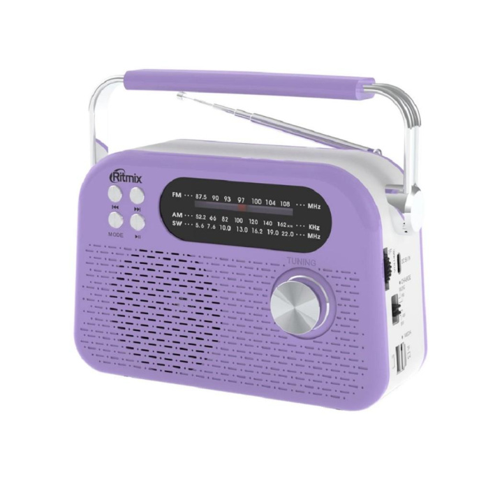 RITMIX RPR-045 LAVENDER {Радиоприёмник портатив. 3хдиапазонный FM/AM/SW, Bluetooth v.5.3, воспроизв. с USB и с карт памяти micro SD до 32Gb }