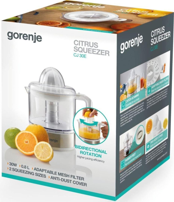 Соковыжималка цитрусовая Gorenje CJ30E 30Вт рез.сок.:800мл. белый/серебристый