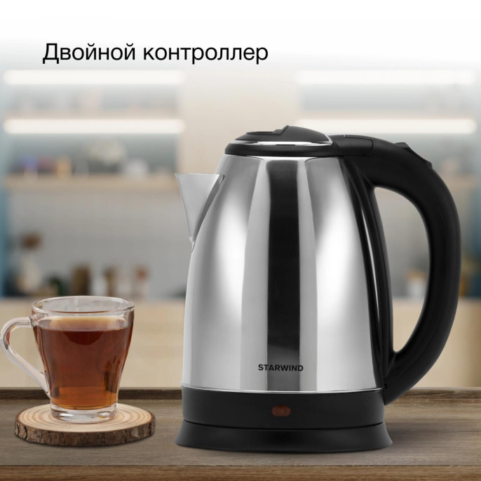 Чайник электрический Starwind SKS1050 1.8л. 1500Вт серебристый/черный корпус: металл/пластик