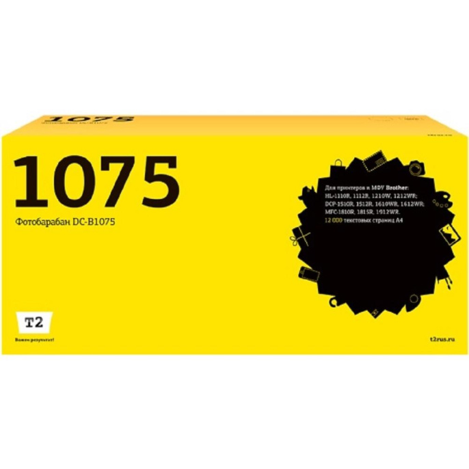 T2 DR-1075 Фотобарабан DC-B1075 для Brother HL-1110R/1210W/DCP-1510R/1610WR/MFC-1810R 12000 стр.