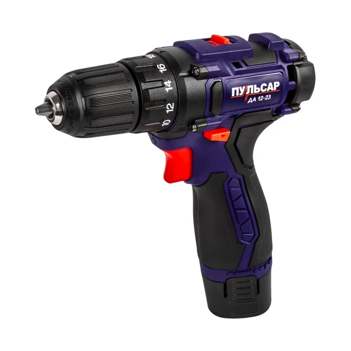 Аккумуляторная безударная дрель ПУЛЬСАР ДА 12-23 12В, 23 Hm, Li-on, 1,5 Ah, 2 аккумулятора, 1.3 кг, коробка 916-936