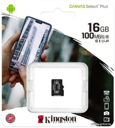 Карта памяти Kingston SDCS2/16GBSP microSDHC Memory Card 16Gb A1 V10 UHS-I U1