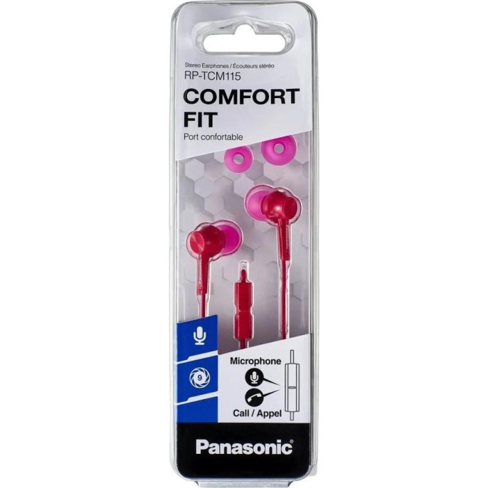 Наушники Panasonic RP-TCM115GCP с микрофоном, внутриканальные розовые