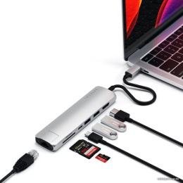 Док-станция Satechi ST-UCSMA3S Type-C Slim Multiport with Ethernet Adapter 2xUSB 3.0, USB Type-C, HDMI, RJ-45, SD, micro-SD , Серебристый