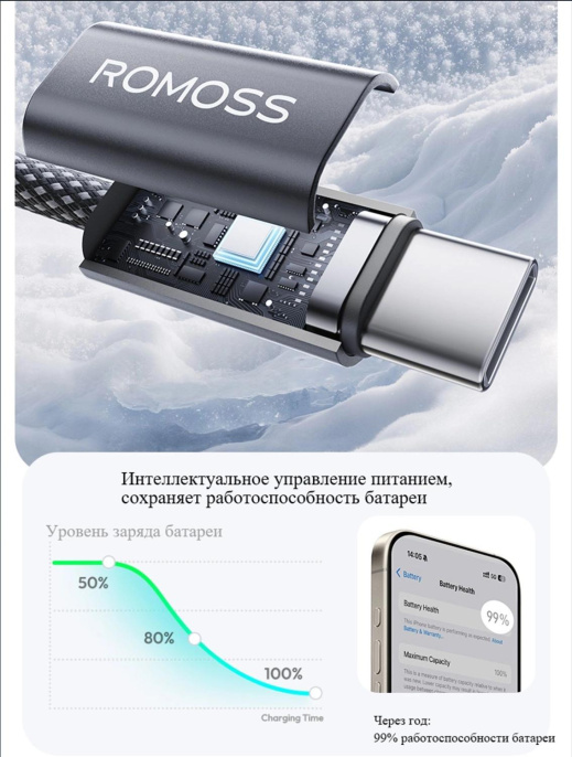 Кабель Romoss CB3038, USB Type-C m - USB m , 1.2м, MFI, 3A, черный [6958377525951]