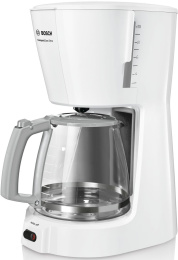 Кофеварка Bosch TKA3A031 капельная, 1100 Вт, тип используемого кофе: молотый, объем резервуара для воды: 1 л, объем кофейника: 1.25 л, количество порций: 10-15, размер фильтра: 4, материал корпуса: пластик, цвет: белый