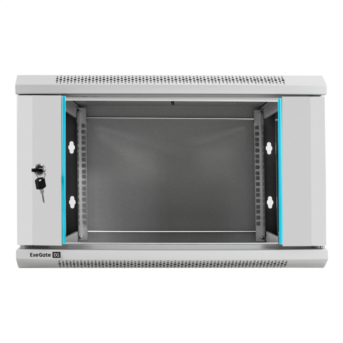 Шкаф телекоммуникационный 19" настенный 6U ExeGate EC-WM-6U.450.G.GREY (19”, 6U, 600x450x370mm (ШхГхВ), передняя дверь закаленное стекло, съемные боковые панели, пыле- и влагозащита IP23, светло-серый RAL 7035) EX298599RUS