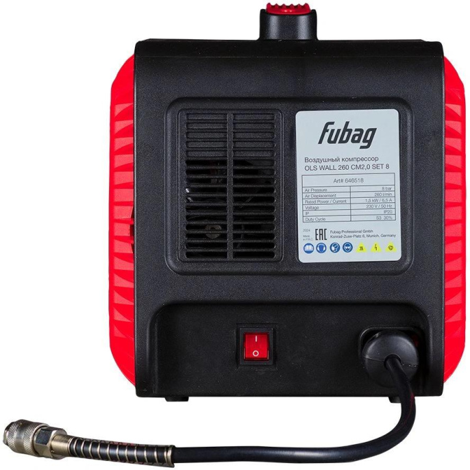 Компрессор поршневой Fubag Ols Wall 260 безмасляный 260л/мин 1500Вт красный/черный (646518)