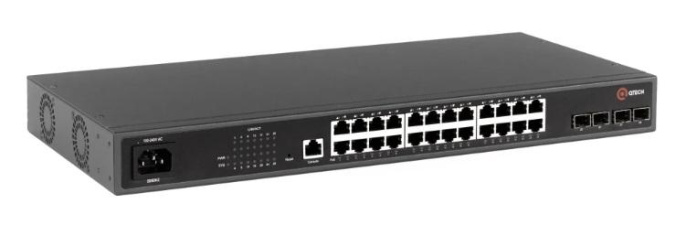 Коммутатор QTECH Управляемый коммутатор уровня L2+ с поддержкой PoE 802.3af/at, 24 порта 10/100/1000BASE-T PoE, 4 порта 100/1000BASE-X SFP, встроенный БП разъем питания на задней панели, 100-240В AC (QSW-4610-28T-POE-AC)