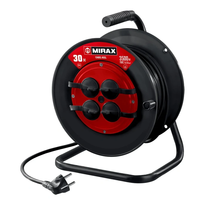 Силовой удлинитель на катушке MIRAX пвс 3x2.5 30м 3500вт 55051-30