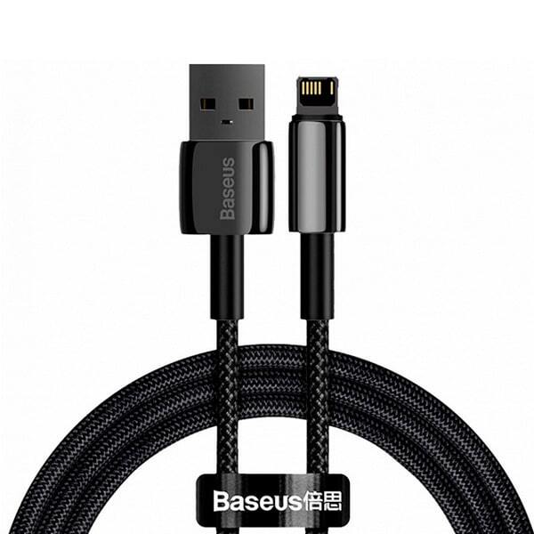 Кабель Baseus CALWJ-A01 Tungsten Gold Fast Charging Data Cable USB to Lightning 2.4A 2m, цинковый сплав+нейлоновая оплётка, Black (для смартфонов и планшетов, функции: передача данных, питание устройств, разъемы: USB 2.0 Type-A, Lightning, 2.4 А)