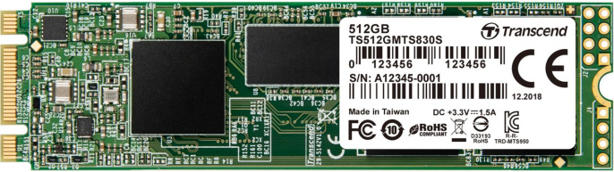Твердотельный накопитель Transcend SSD 830S, 512GB, M.2 22x80mm , SATA3, 3D TLC, R/W 560/500MB/s, IOPs 80 000/85 000, DRAM buffer 512MB, TBW 280, DWPD 0.3 12 мес. TS512GMTS830S