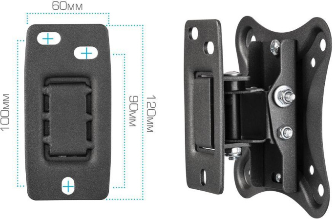 Кронштейн для телевизора Kromax CORBEL-1, 10-32", настенный, поворот и наклон,  черный [90461]