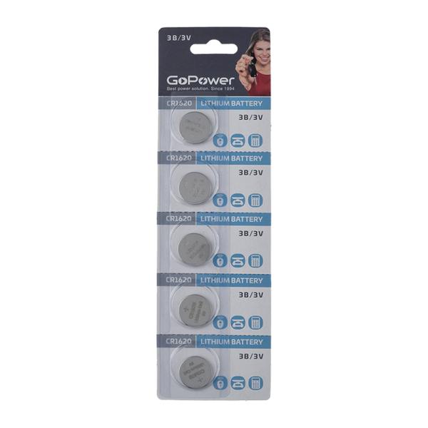 Батарейка CR1620/ Батарейка GoPower CR1620 BL5 Lithium 3V 5/100/2000 5 шт. 00-00023146