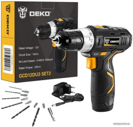 Аккумуляторная дрель-шуруповерт DEKO GCD12DU3 SET2 FU-Li-Ion + оснастка 13 шт, 12 В, 1х1.5 Ач, з/у 063-4146