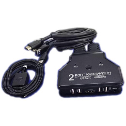 ORIENT HS21HC, HDMI KVM переключатель на 2 устройства, порты HDMI + 2xUSB клавиатура+мышь + 2xUSB 2.0, поддержка 4K@60Hz, встроенные кабели 2xHDMI+2xUSB2.0 1.2 метра, 33330