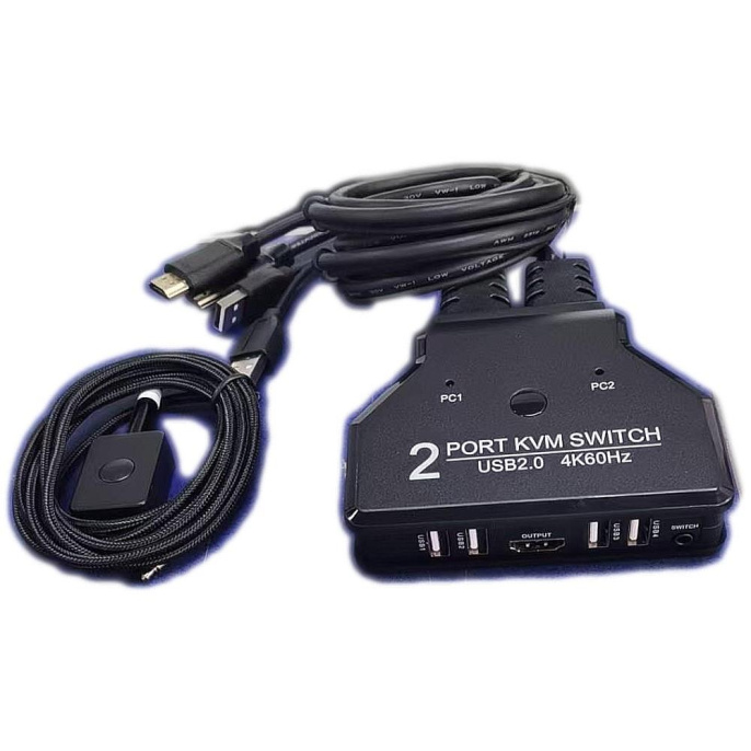 ORIENT HS21HC, HDMI KVM переключатель на 2 устройства, порты HDMI + 2xUSB клавиатура+мышь + 2xUSB 2.0, поддержка 4K@60Hz, встроенные кабели 2xHDMI+2xUSB2.0 1.2 метра, 33330