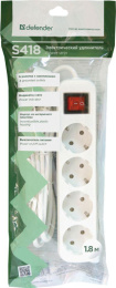 Сетевой удлинитель Defender S418, 1.8м, белый [99237]