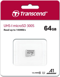 Карта памяти microSDXC UHS-I U1 Transcend 64 ГБ, 100 МБ/с, Class 10, TS64GUSD300S, 1 шт., без адаптера