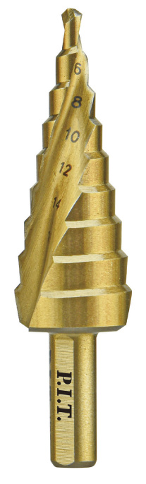 Сверло P.I.T. AMED09-0420 по металлу ступенчатое, Ø4-20мм, 9 ступеней с шагом 2мм, HSS