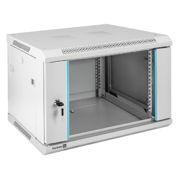 Exegate EX298599RUS Шкаф телекоммуникационный 19" настенный 6U ExeGate EC-WM-6U.450.G.GREY 19”, 6U, 600x450x370mm ШхГхВ , передняя дверь закаленное стекло, съемные боковые панели, пыле- и влагозащит