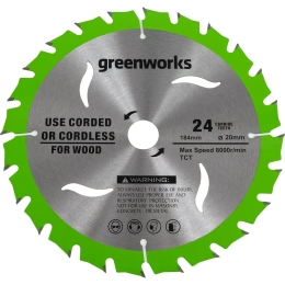 Диск пильный по дереву для циркулярной пилы 184x20 мм, 24T GreenWorks 2943407
