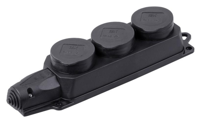 Блок силовая IEK Омега, тройная, 3 розетки, открытая, заземление, IP44, черный [pkr61-016-2-k02]