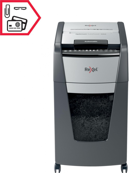 Уничтожитель бумаг Rexel Optimum AutoFeed 300X, с автоподачей, P-4, 4х25 мм, 300 лист. одновременно, 60л [2020300xeu]