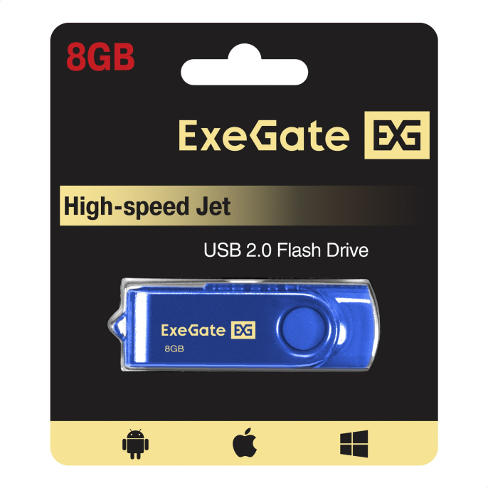 USB-флеш накопитель ExeGate Jet 8GB синий USB2.0, 480Mbps, пластик/металл EX302035RUS
