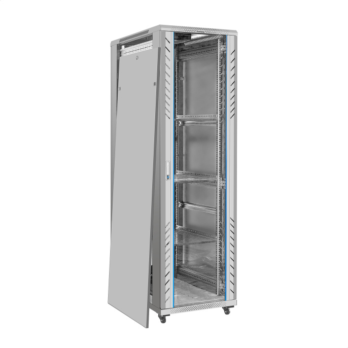 Шкаф телекоммуникационный 19" напольный 42U ExeGate EC-FS-42U.600.800.G.V.GREY (19”, 42U, 600x800x2054mm (ШхГхВ), передняя дверь закаленное стекло, задняя перфорированная дверь, съемные боковые панели, пыле- и влагозащита IP20, (EX300276RUS)