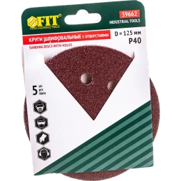 Круги шлифовальные 5 шт. 125 мм; Р40; 8 отверстий FIT IT 39662