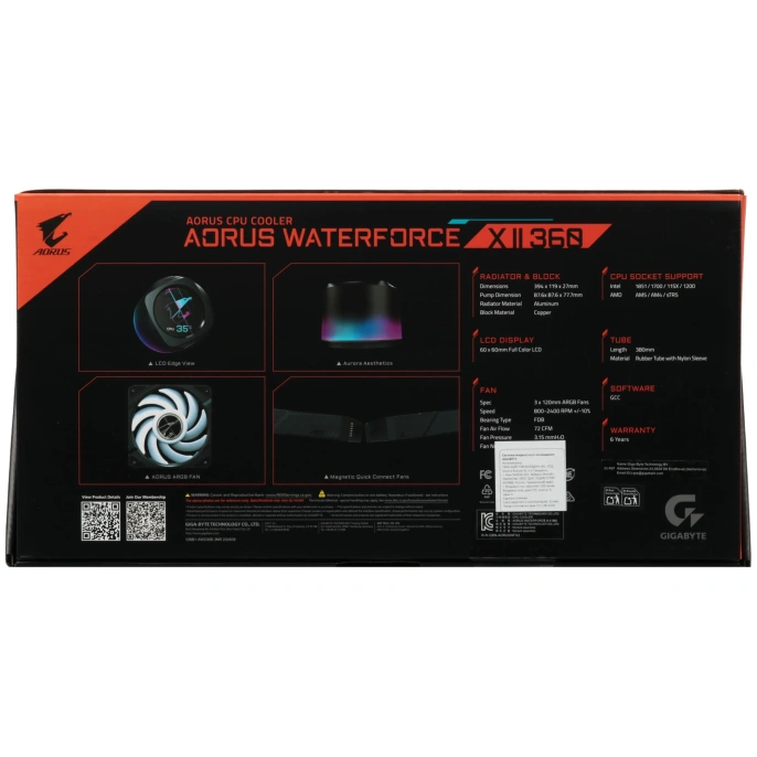 Система водяного охлаждения Gigabyte Aorus Waterforce X II 360 ARGB Soc-TR4/sTR5/AM5/AM4/1200/1700/1851 черный 4-pin 12-37.5dB Al LCD Ret (GP-AORUS WATERFORCE X II 360)