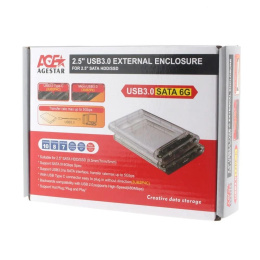 AgeStar 3UB2P4 TRANSPARENCY USB 3.0 Внешний корпус 2.5" SATAIII HDD/SSD пластик, прозрачный {50} 672691 17312