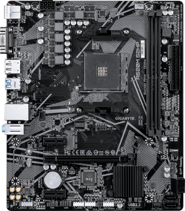 Материнская плата Gigabyte A520M S2HP Soc-AM4 AMD A520 2xDDR4 mATX AC`97 8ch 7.1 GbLAN RAID+VGA+HDMI+DP