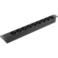 Блок розеток с разъемом подключения C14 ExeGate ServerPro PDU-19H901 Al-9S-C14 19", 1U, Алюминий, 9 Schuko, C14, индикатор питания, черный, RTL EX280847RUS
