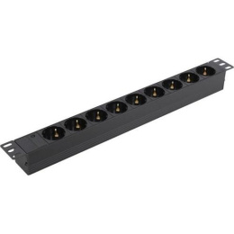 Блок розеток с разъемом подключения C14 ExeGate ServerPro PDU-19H901 Al-9S-C14 19", 1U, Алюминий, 9 Schuko, C14, индикатор питания, черный, RTL EX280847RUS