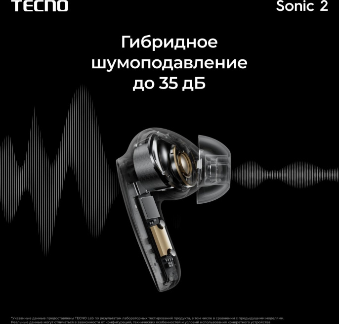 Наушники TECNO Sonic 2 SC02, Bluetooth, внутриканальные, черный [sc02 black]