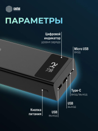Внешний аккумулятор (Power Bank) Cactus CS-PBFSKA-30000,  30000мAч,  черный
