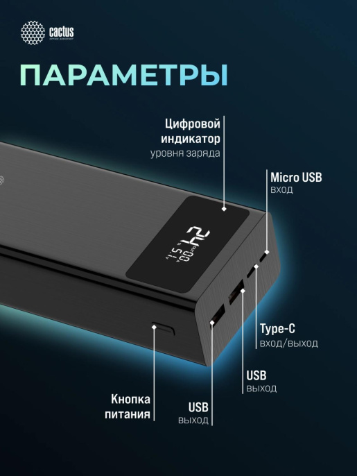 Внешний аккумулятор (Power Bank) Cactus CS-PBFSKA-30000,  30000мAч,  черный