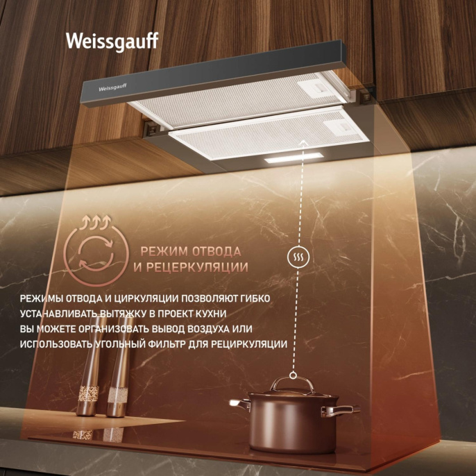 Встраиваемая вытяжка WEISSGAUFF TEL 500 Glass, управление кулисные переключатели, черный [438277]