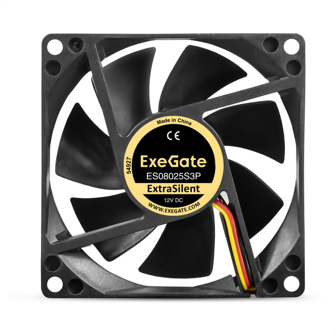 Вентилятор 12В DC ExeGate ExtraSilent ES08025S3P (80x80x25 мм, Sleeve bearing (подшипник скольжения), 3pin, 1900RPM, 20dBA) EX297043RUS