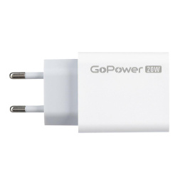 Сетевое З/У/ Сетевое З/У GoPower GPQC08 1USB+1Type-C 20W QC3.0 белый (00-00028401)