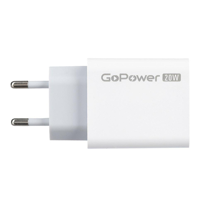 Сетевое З/У/ Сетевое З/У GoPower GPQC08 1USB+1Type-C 20W QC3.0 белый (00-00028401)