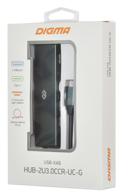 Стыковочная станция Digma HUB-2U3.0CCR-UC-G, серый [hub-2u3.0сcr-uc-g]