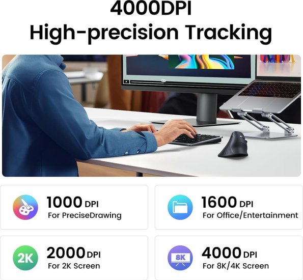 Беспроводная компьютерная мышь вертикальная UGREEN MU008 25444 Wireless Vertical Mouse 2.4 GHz&BT. Цвет: черный (25444_)