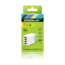 Сетевой адаптер Ergolux Elx-рa02qc-c01 (36Вт 4usb, 100-220В, 5-9v/3а, 1qc+3/3а, белый, коробка) 15292